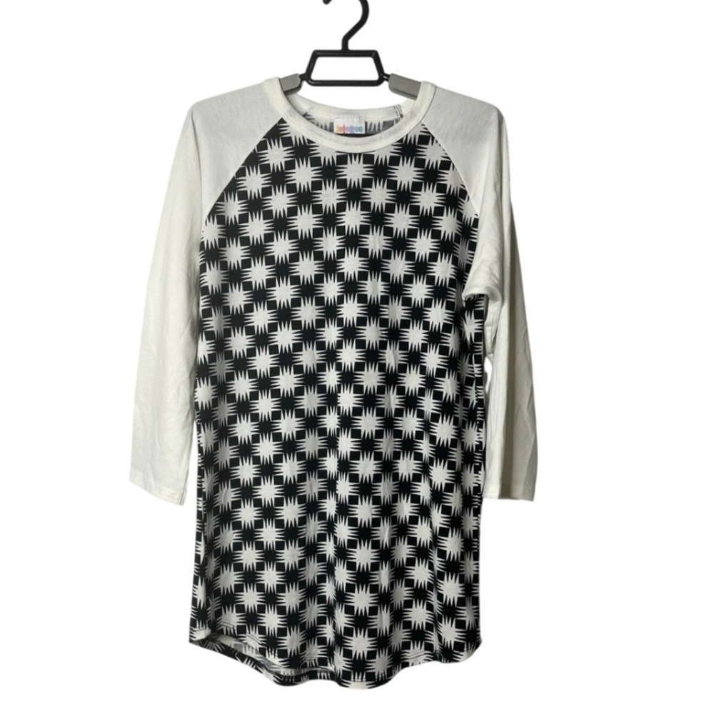 Lularoe Women's Small Baseball Style Tunic Top Black White‎ Star Print Tee
